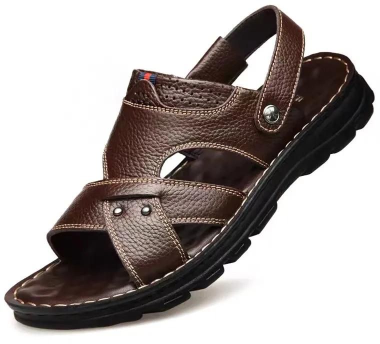 【 Cowhide - Brown 】 Mens Shoes Men's Sandals Slippers Leather Open Toe Sports