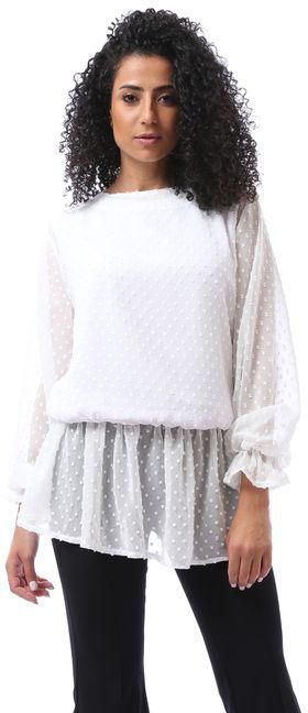Andora White Self-patterned Blouse & Solid Top Set