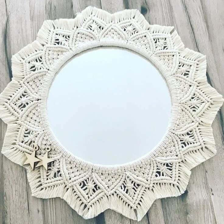 Get Macrame Wall Decor Mirrors, Cotton, 50X50 Cm - Off White with best offers | Raneen.com