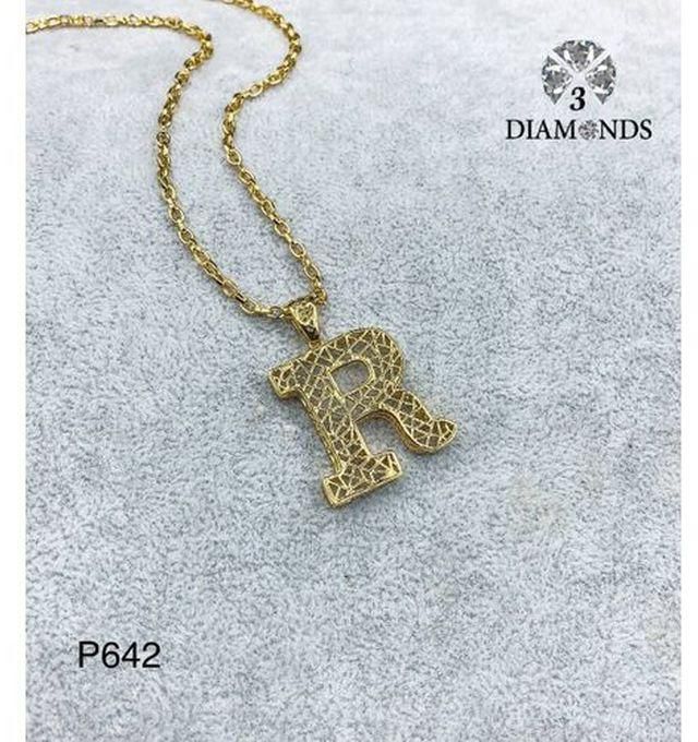 3Diamonds Pendant Necklace For Women Gold Plated Letter R