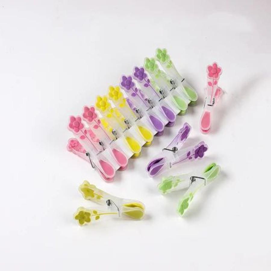 Plastic and Silicone Practical Clothes Clips - 12 Pcs, Mixed Colors N42350