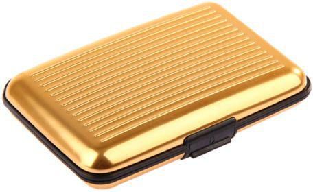 BUSINESS TRAVEL ID CREDIT CARD HOLDER WALLET ALUMINUM METAL POCKET CASE BOX GOLD