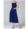 Blue Pockets Sleeveless Midi Dress One Size