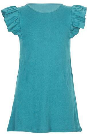 Fashion Girls Turquoise Frilled Sleeves Cotton Dress Top