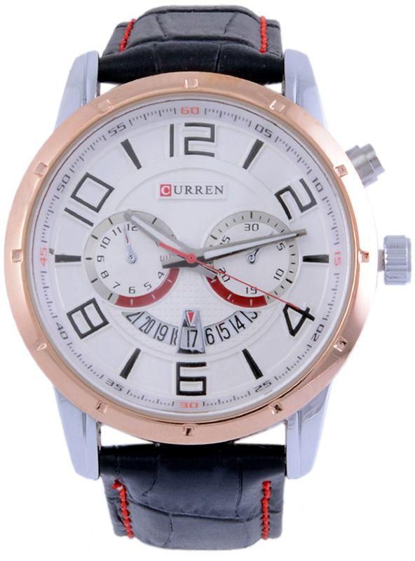 Curren Men's White Dial Leatherette Band Watch [8140BWG]