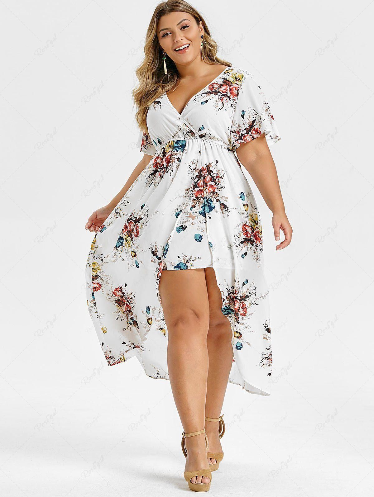Plus Size Floral Print Bell Sleeve High Low Maxi Dress - 3x | Us 22-24