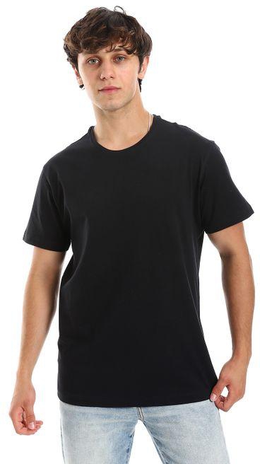 Identic Plain Pattern Basic T-Shirt - Black