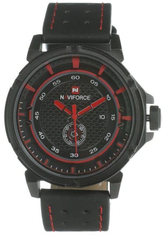 NAVIFORCE Leather Round Analog Watch for Men Black NF 9083 B-R-B