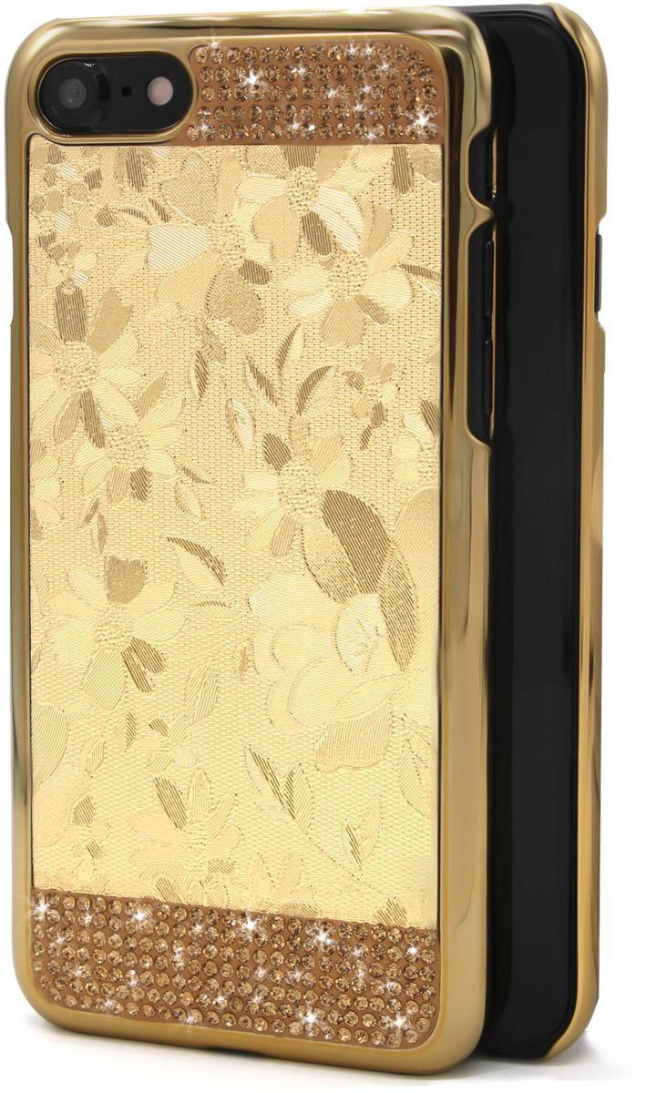 Apple Iphone 7 Sparkling Glitter Shining Hard Back Cover With screen protector - Gold Flower