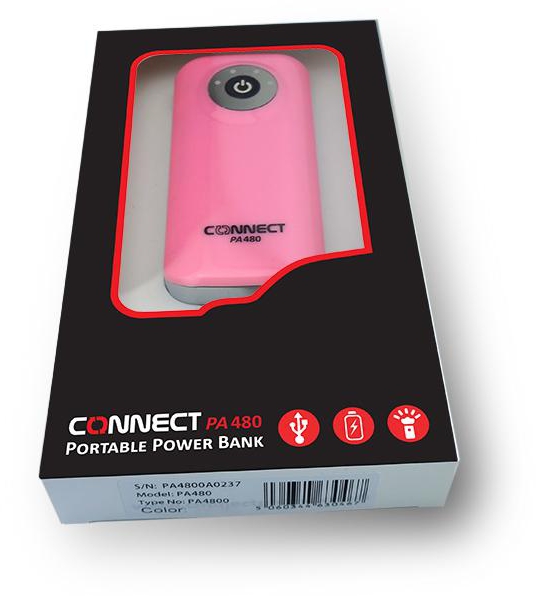 CONNECT PA480 - 4800 mAh Power Bank with Flash Light-Pink