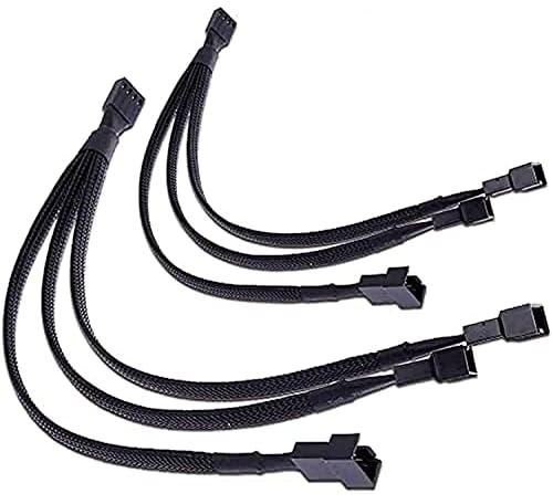 Fan Splitter, Fan Adapter, Cable Sleeved Braided Y Splitter Computer Pc 4 Pin, Fan Extension Power Cable, 1 to 3 Converter, for Computer Cpu Cooling Fan Extension Cable,10 Inches (2 Pack)