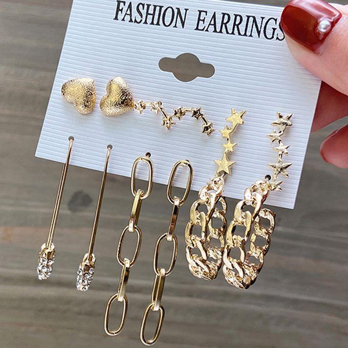 Fashion Fashionable Earrings With 6 Set With 3 Loops And 3 Studs.