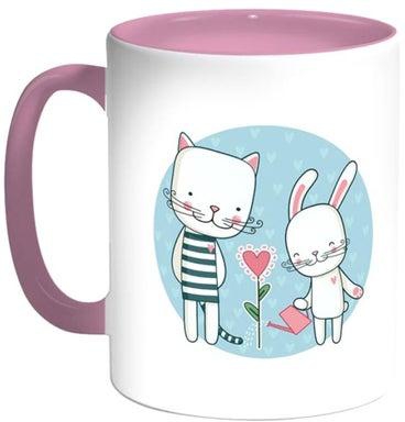 Printed Ceramic Coffee Mug White/Pink/Blue 12ounce