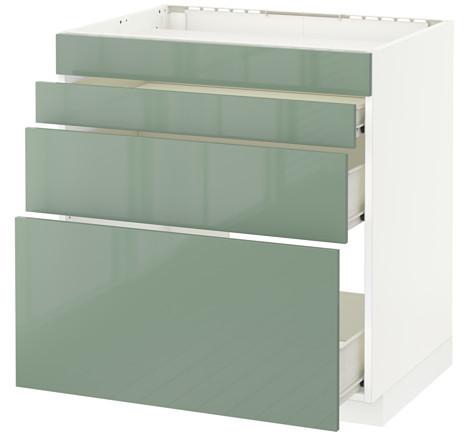 METOD / FÖRVARABase cab f hob/4 fronts/3 drawers, white, Kallarp light green