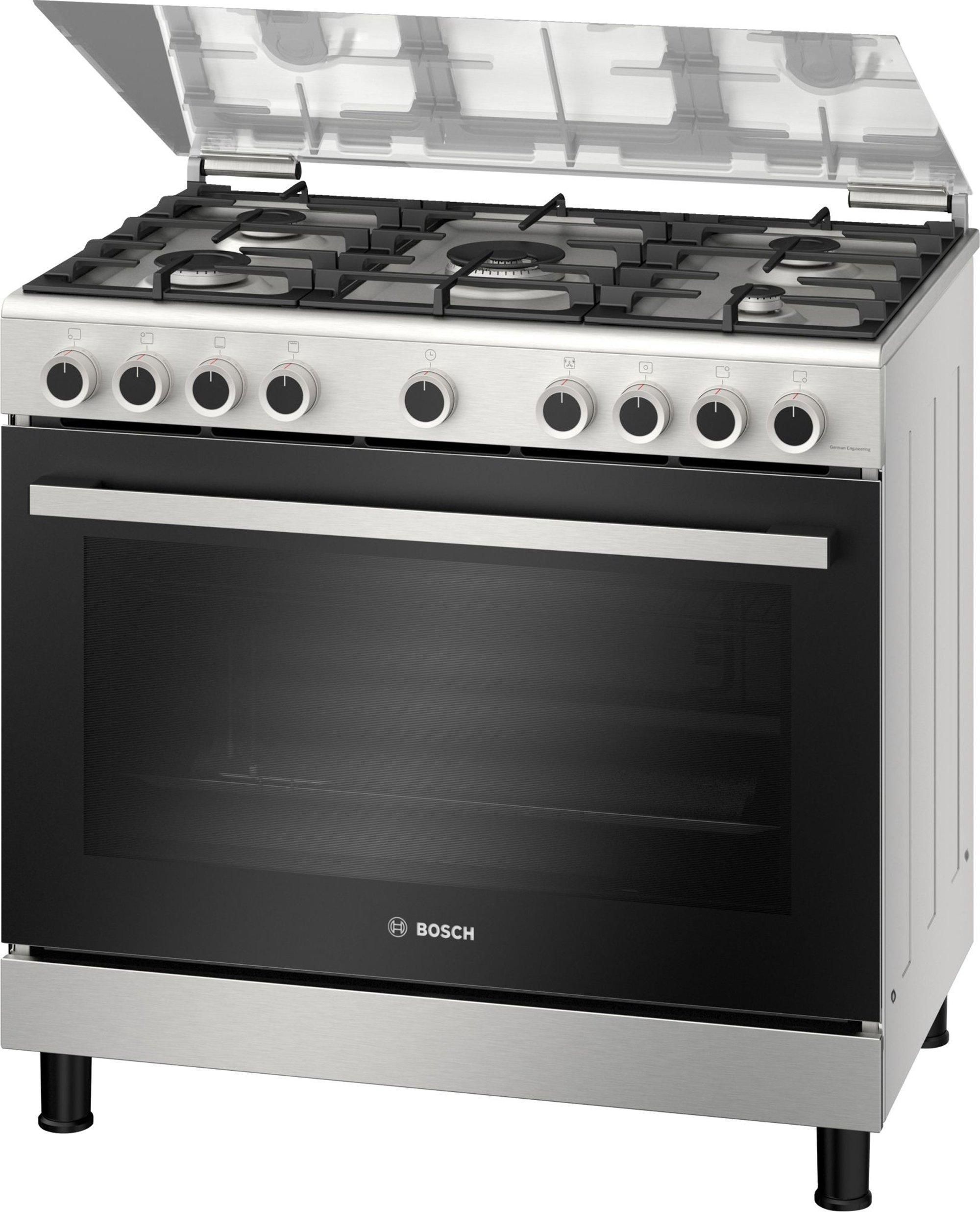 Bosch, Gas Cooker, 90X60, 5 Gas Burner, Full Safety, Stainless Steel/Black