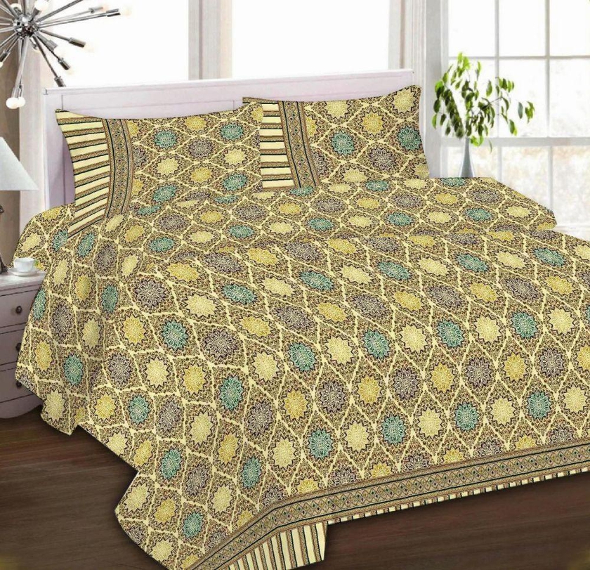 Ibed Home Printed Bedsheets 3Piece Bedding Sets King Size, Eat-4506-Front-Beige, Cotton
