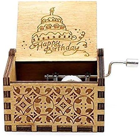 صندوق الموسيقى الخشبي الكلاسيكي الصغير مع اغنية عيد ميلاد سعيد.