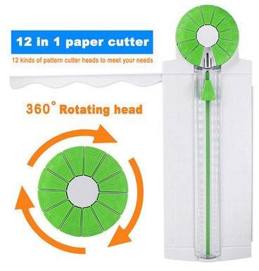 12in1 Mini Paper Trimmer Rotary Cutter A4 Cut Length 12 Different Shapes Desktop Paper Cutting Machine with Auxiliary rulers for Craft Paper Photos Cards Scrapbooking Office Home Supplies