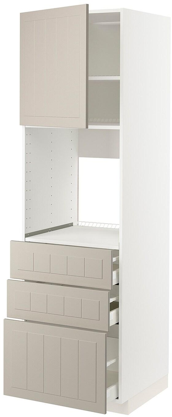 METOD / MAXIMERA خزانة عالية للفرن مع باب/3 أدراج - أبيض/Stensund بيج ‎60x60x200 سم‏