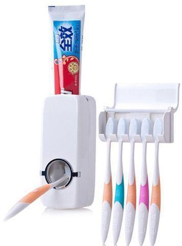 Generic Automatic Toothpaste Dispenser & Brush Holder - White