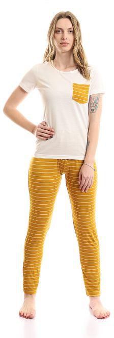 eezeey Off-White Tee & Mustard Striped Pants Set