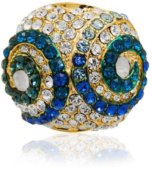Anna Bella Women's Yellow Gold Plated with Blue & White Crystal Ring - Size 16