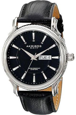 Akribos XXIV Essential Men's Black Dial Leather Band Watch - AK726SSB
