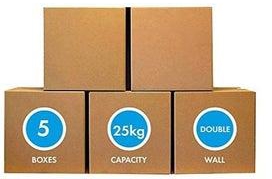 [5 Pack] Medium Double Wall 100% Recyclable Corrugated Cardboard Moving Boxes with 25 KG Capacity, 45 x 45 x 45 cm Brown Carton for Packaging, Shipping and Storage, 5 ply