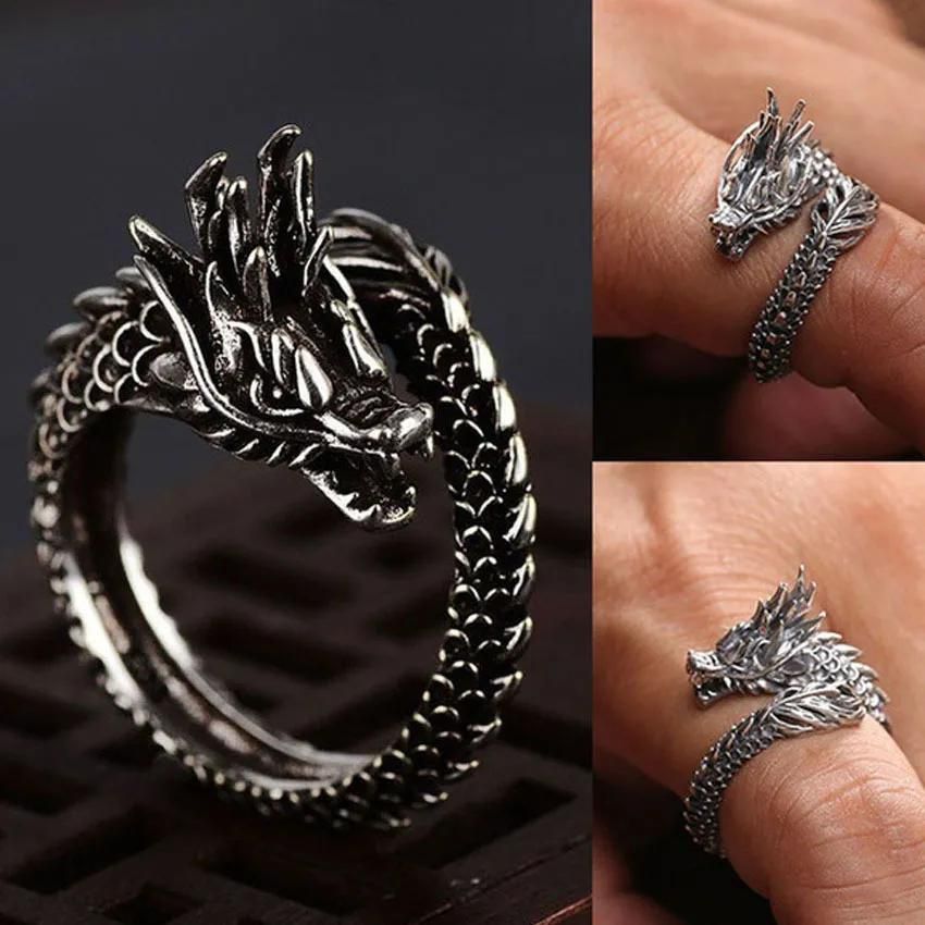 Vintage dragon ring for trendy men, handsome personality, single trendy men and women, adjustable ring