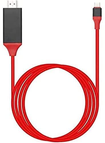 كيبل USB C الى HDMI بطول 6 قدم، USB 3.1 نوع C (متوافق مع ثاندربولت 3) الى كيبل محول HDMI 4K لماك بوك وماك بوك برو وديل XP.S 13/15 وجالكسي S8/نوت 8 الخ الى تلفزيون HD وشاشة وجهاز العرض - احمر