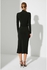 Black Fitted/Slippery Knit Dress with a Stand-Up Collar Draped and Belt TWOAW22EL0434