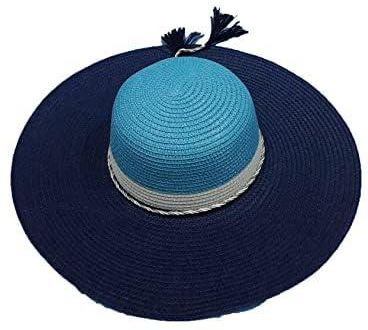 Beach Hat Wicker Navy Blue