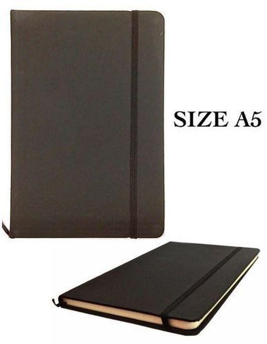 Notebook A5 - Cream Paper - Soft Leather Cover - Black