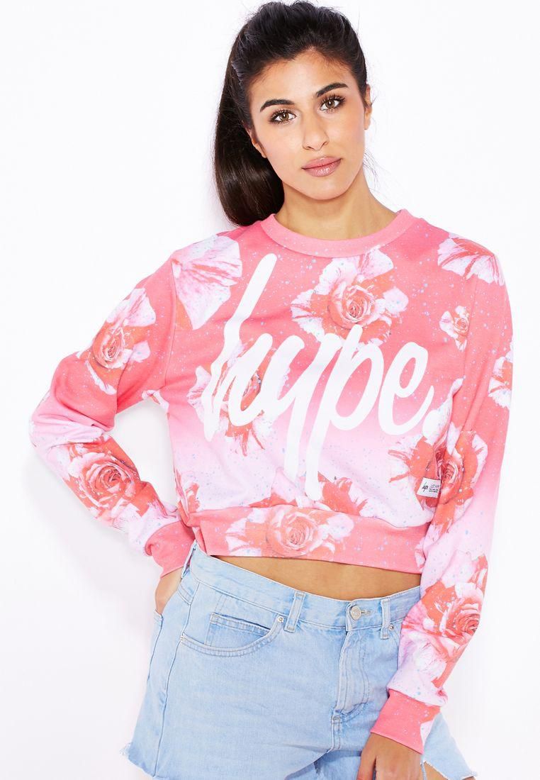 Rose Printed Dip Dye Cropped Sweatshirt