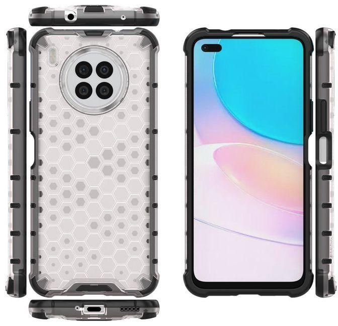 Huawei Nova 8i Cover , Shockproof, Durable And Anti-Slip Honeycomb Protective Pattern Cover - Black Edges Transparent Back