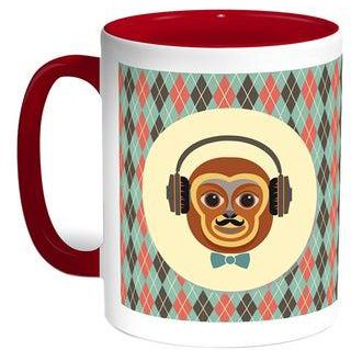 Cartoon Drawings - Monkey Printed Coffee Mug Red/White