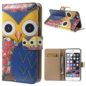 Colorized Owl Glossy Wallet Leather Stand Cover for iPhone 6 4.7 Inch