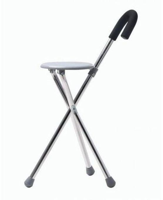 Walking Stick With Chair - Silver