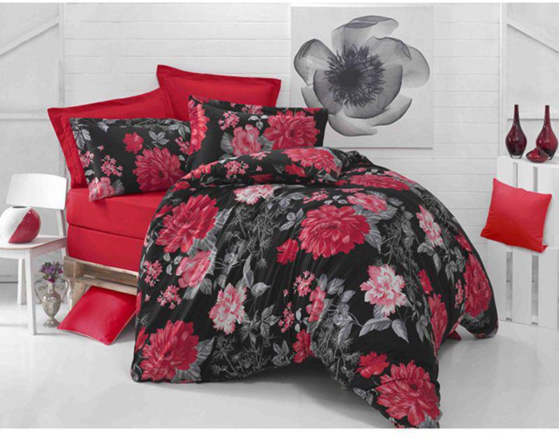 4 Piece Floral Turkish Pamuk Cotton Duvet Cover Set With Fitted