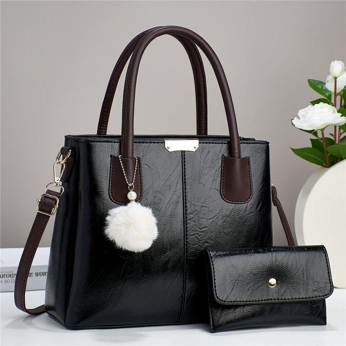 9F Fashion Black Classic Women 2 in 1 Ladies Leather Women Handbag (set)