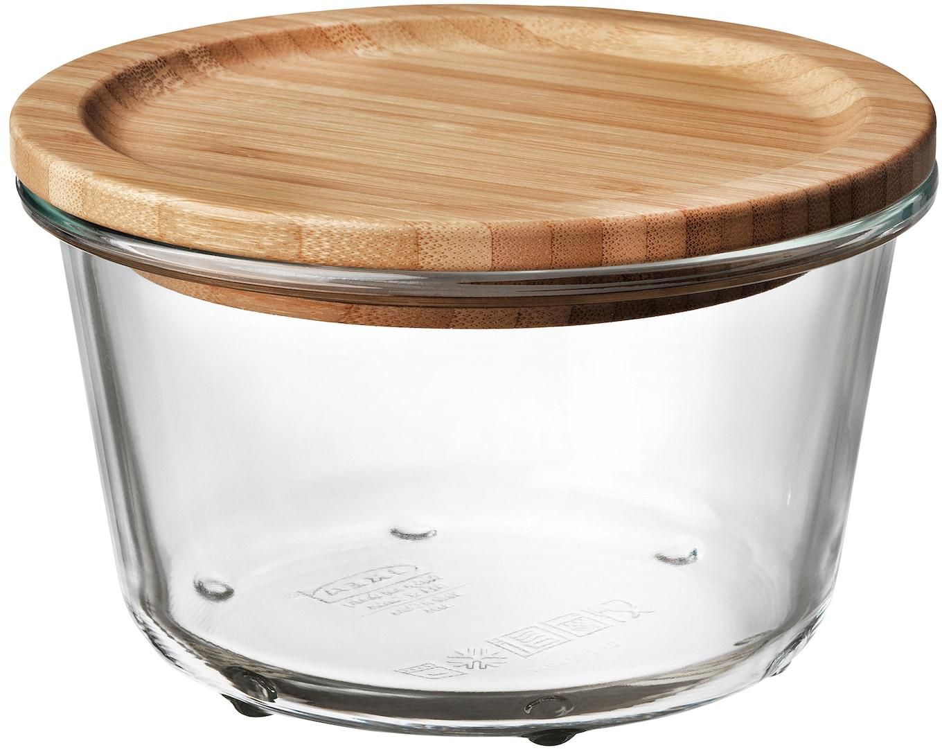 IKEA 365+ Food container with lid - round glass/bamboo 600 ml
