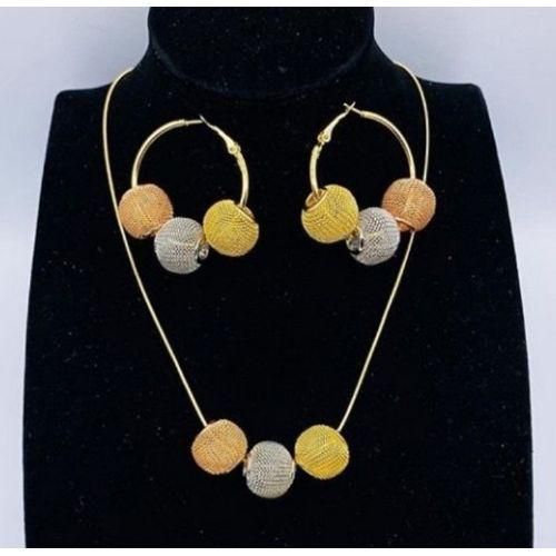 Gold Ball Fashion Earrings, Pendant And Necklace Jewelry Set