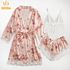 New Arrival Three-piece Set Nightwears  Pink Floral Robe Lace Top and Down Pajamas Sets Sexy Sleepwear Comfortable Nightgowns Lace Vest With Comfortable Shorts And Long-sleeved Rob
