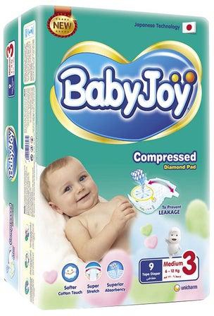 Baby Joy Compressed Medium Diapers Size 3(6-12 Kg), 9 Count