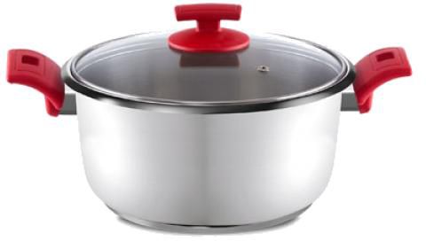 La Vita Stainless Steel Cooking Pot 28cm with Glass Lid and Red Handles 14cm