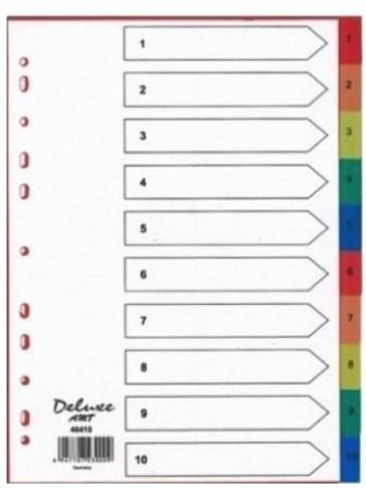 Deluxe Divider Manila Colored A4 with numbers 1-10