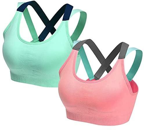 Sports Bra for Women, Padded Mid Impact Supportive Seamless Wirefree Bra with Removable Cups for Yoga Fitness Running Jogging