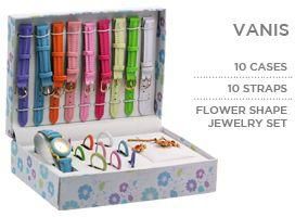 2 – Vanis Interchangeable Watch Straps/Cases, Flower Shape Jewelry Set, VA102