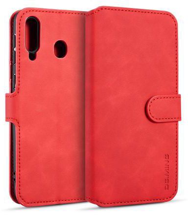 DG.MING Retro Oil Side Horizontal Flip Case For Galaxy M30, With Holder & Card Slots & Wallet (Red)