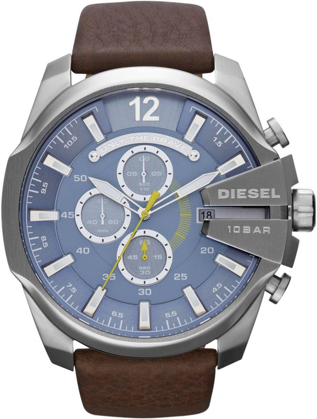 Diesel Master Chief For Men Blue Dial Leather Band Chronograph Watch - DZ4281